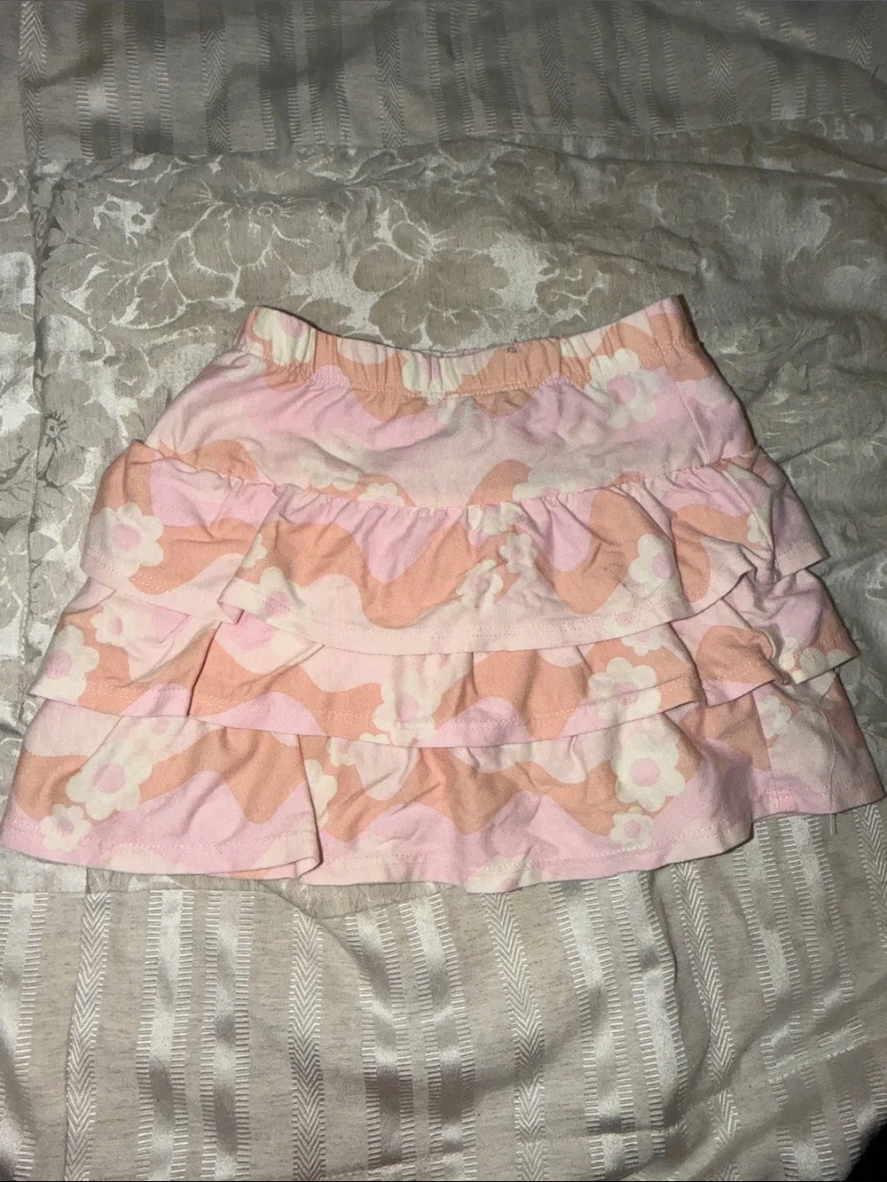 Ruffled Floral Skirt - Pink Peach